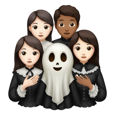 Three!! Victorian ghosts friends with dark brown hair  one Asian one Caucasian  one African American all beautiful  sticker