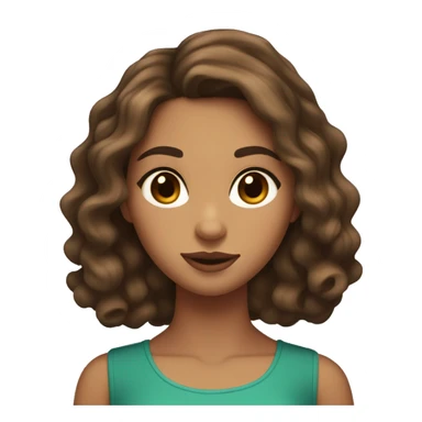 A brown hair girl with medium length wavy at ends hair who has tan skin and brown blackish eyes that look like a deer wit no freckles and a regular nose and eyebrows and with regular sized lips except the top lip is a little bigger sticker