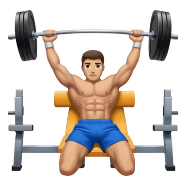 brunette buff man with blue shorts lying down benchpress sticker