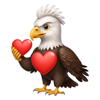 an eagle holding a red heart sticker