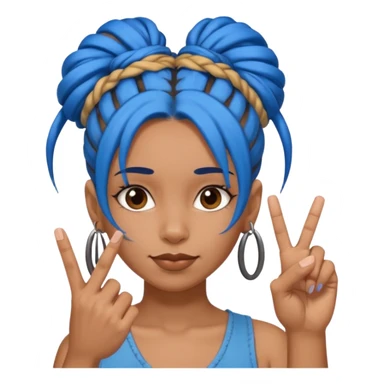 brown girl with blue dreads in a bun giving peace sign and middle finger sticker