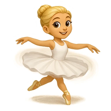 Create a ballet dancer in a white dress similar to the reference image, depicted in a spinning pose. The dancer should convey motion and elegance. sticker