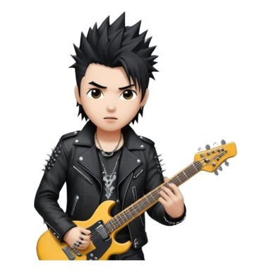 a kpop idol plying a heavy metal guitar sticker