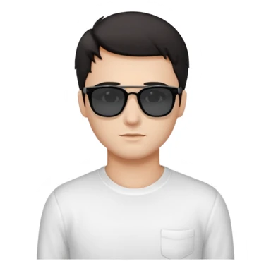 Парень в белом лонгсливе и черных прямоугольных очках солнцезащитныхс короткой стрижкой на бок темные волосы черный фон sticker