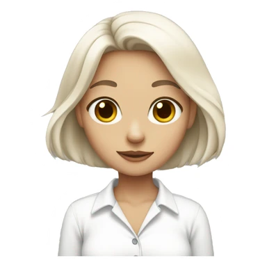 bob hair girl wearing white shirt holding a white cat sticker