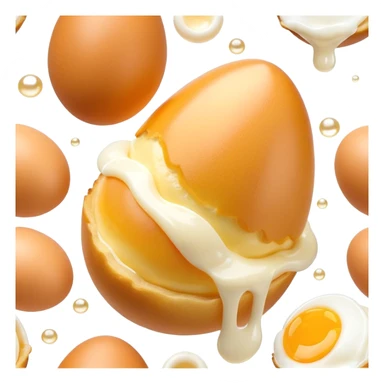 3D rendered Hong Kong egg puffs (鸡蛋仔) with condensed milk drizzle, authentic egg-shaped bubble pattern, golden bubbles with white drizzle, hyper-realistic texture, glossy finish sticker