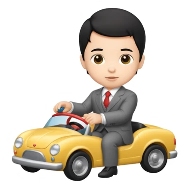 black haired baby playing car, wear suit sticker