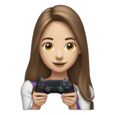 Caucasian Girl with long Brown hair holding a playstation 4 controller turned to her looking at a screen sticker