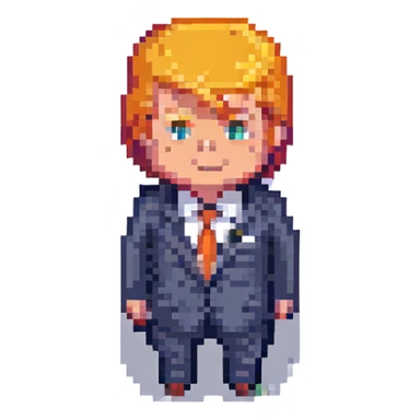 Donald Trump pixel art, orange hair, suit, no text sticker