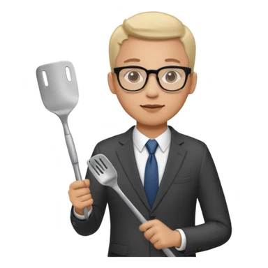 man with glasses wearing a suit and holding a spatula sticker