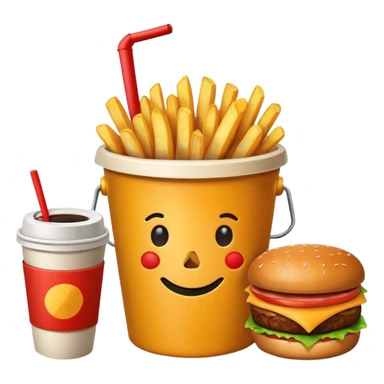 ganarate a emogi a bucket of food with pizza buerger coffee add fries cold coffe to sticker