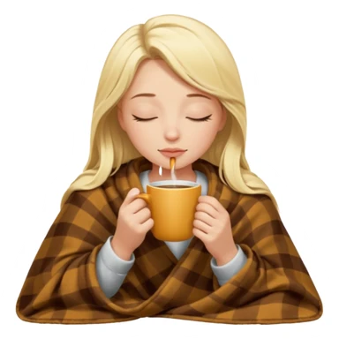 Blonde girl inside a blanket sipping coffee eyes closed sticker