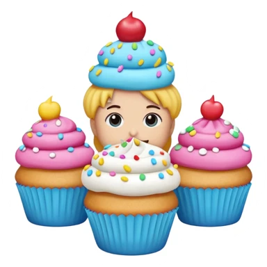 A 3D cartoon poster advertising cupcakes, with bright colors and clean typography, Memoji-style. sticker