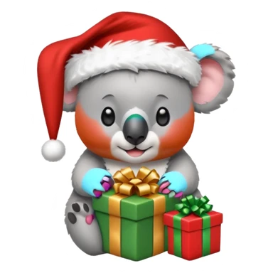 Koala with a santa hat and presents around him sticker