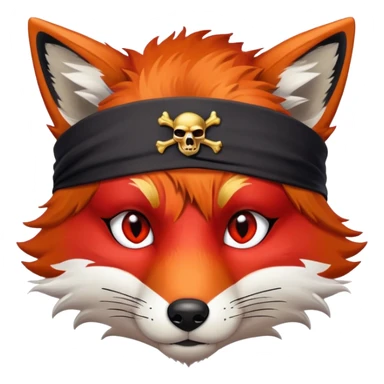 Fox with fiery red eyes, one eye covered with pirate blindfold sticker