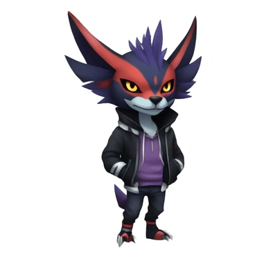 Cool Anthro Dark Absol-Noivern-Quilava-Litten-Pokémon with edgy stripes hoodie spiked collar punk Full Body sticker