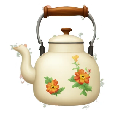 Vintage kettle with flowe design sticker