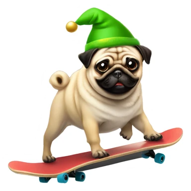 Pug on a skateboard wearing an elf hat while dancing  sticker