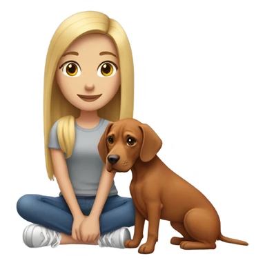 A girl with blonde hair with her vizla/ridgeback dog sticker