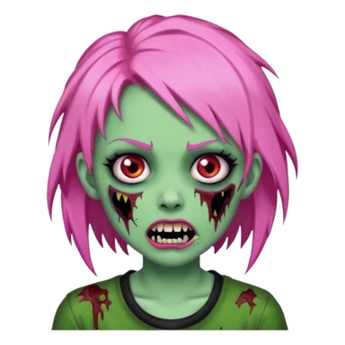 zombie girl with pink, black and green hair with fangs sticker