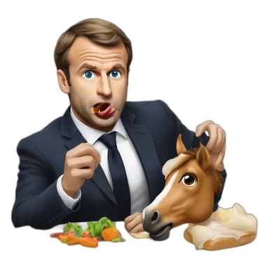 Emanuel Macron qui mange la poutres d'un cheval sticker