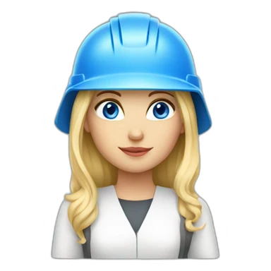 female architect blonde blue eyes with a helmet sticker