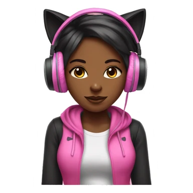 black gaming girl with pink cat headphones with bows sticker