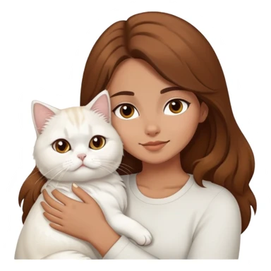 tan, brown hair girl cuddling a white persian cat  sticker