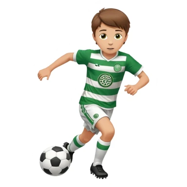 Brown hair 6 years old white boy footballer RUNNING playing soccer wearing CELTIC  UNIFORM  has white stripes  # 17 in the jersey ! Only 1 celtic Logo sticker