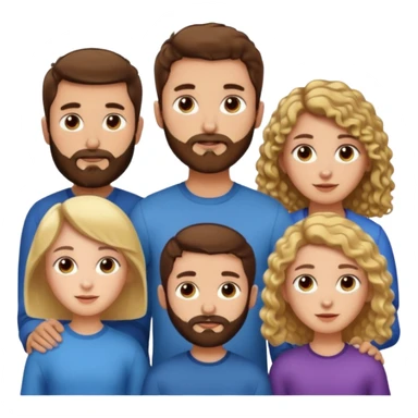 Gars cheveux bruns courts et barbe très courte, un gars avec cheveux bruns courts et barbe très courte, 1 fille cheveux bruns longs frisés, 1 fille cheveux longs blonds plats sticker