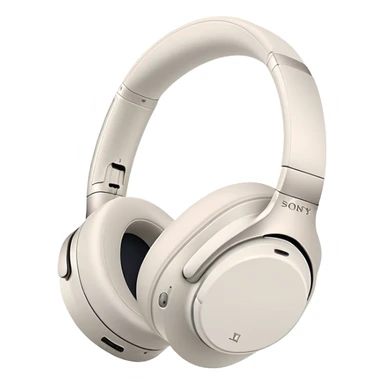 White Sony WH-1000XM4 headphones with minimal design, over-ear style with subtle Sony branding sticker
