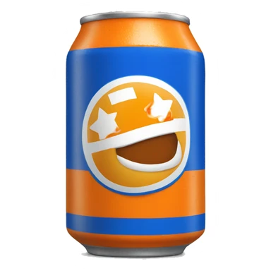 Blue Fanta can with Greek flag printed. An orange next to it sticker