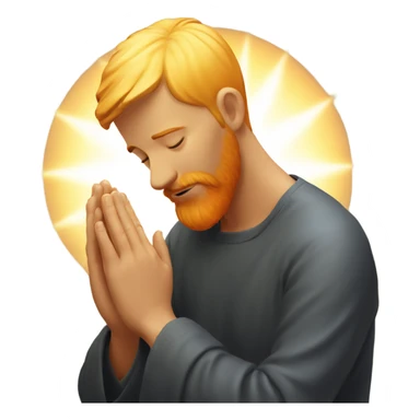 man with orange beard, short blond hair as he praying, with a holy shine behind him sticker