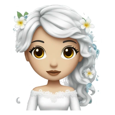 Pretty young Lady doll with black hair flowers in hair white dress surrounded by flowing water sticker