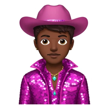 Lil Nas X with dark brown hair, dark pink sequin outfit sticker