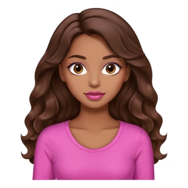 gorgeous woman, light brown skin, dark brown eyes, long wavy brown hair, pink top, lipgloss, model, mixed  sticker
