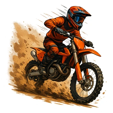 dirt bike racer, dynamic action, dust flying, helmet, energetic, modern style sticker