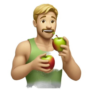 man eats small delicious apple sticker
