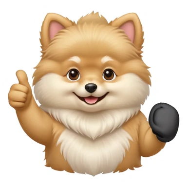 a white Pomeranian dog doing a thumbs up sticker