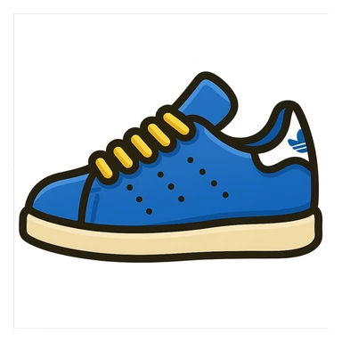 Add visible laces detail to the blue adidas Stan Smith with white sole in emoji style with no background. sticker