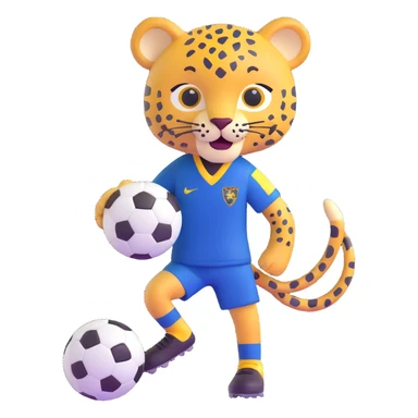 leopard dribbling a soccer ball, wearing a navy soccer uniform sticker