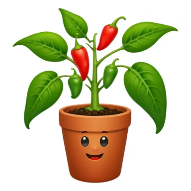 Potted green pepper plant with small red peppers growing on it sticker