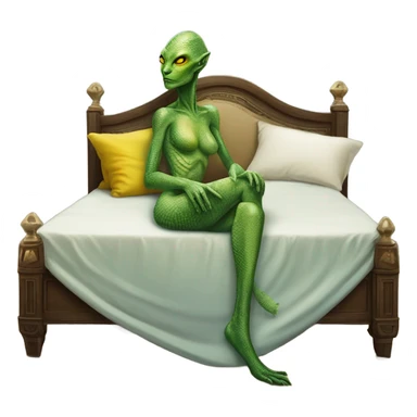 a Reptilian alien woman laying on the bed sticker