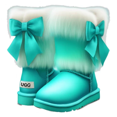 Realistic pair of tiffany blue to turquoise ombre fur Ugg boots with silk ribbon bows. sticker
