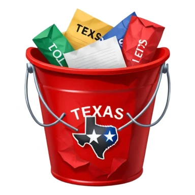 black bucket red texas on front with a bunch of names written on pieces of paper inside of it sticker