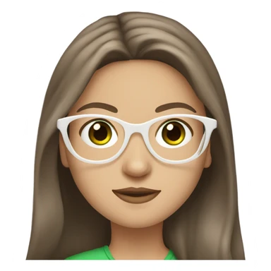 White girl with long curvy brown hair green eyes and white glasses sticker