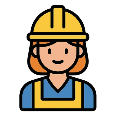 color outline icon of a woman construction worker with hard hat, simple lines sticker