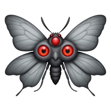 Create a scary emoji of the Mothman from point plesant west virginia with bright red eyes and as depicted in the legend. Make it less bird like and more Moth / Human hybrid sticker