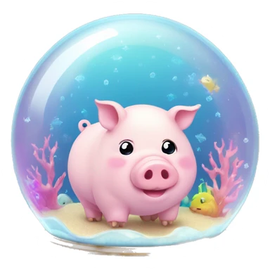 Kawaii rainbow pastel fat little magic pig in an under the sea snowglobe  sticker