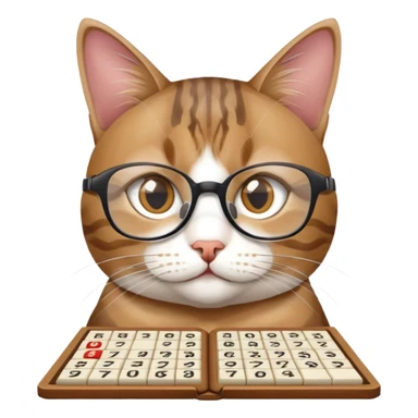 cat wearing reading glasses playing sudoku sticker